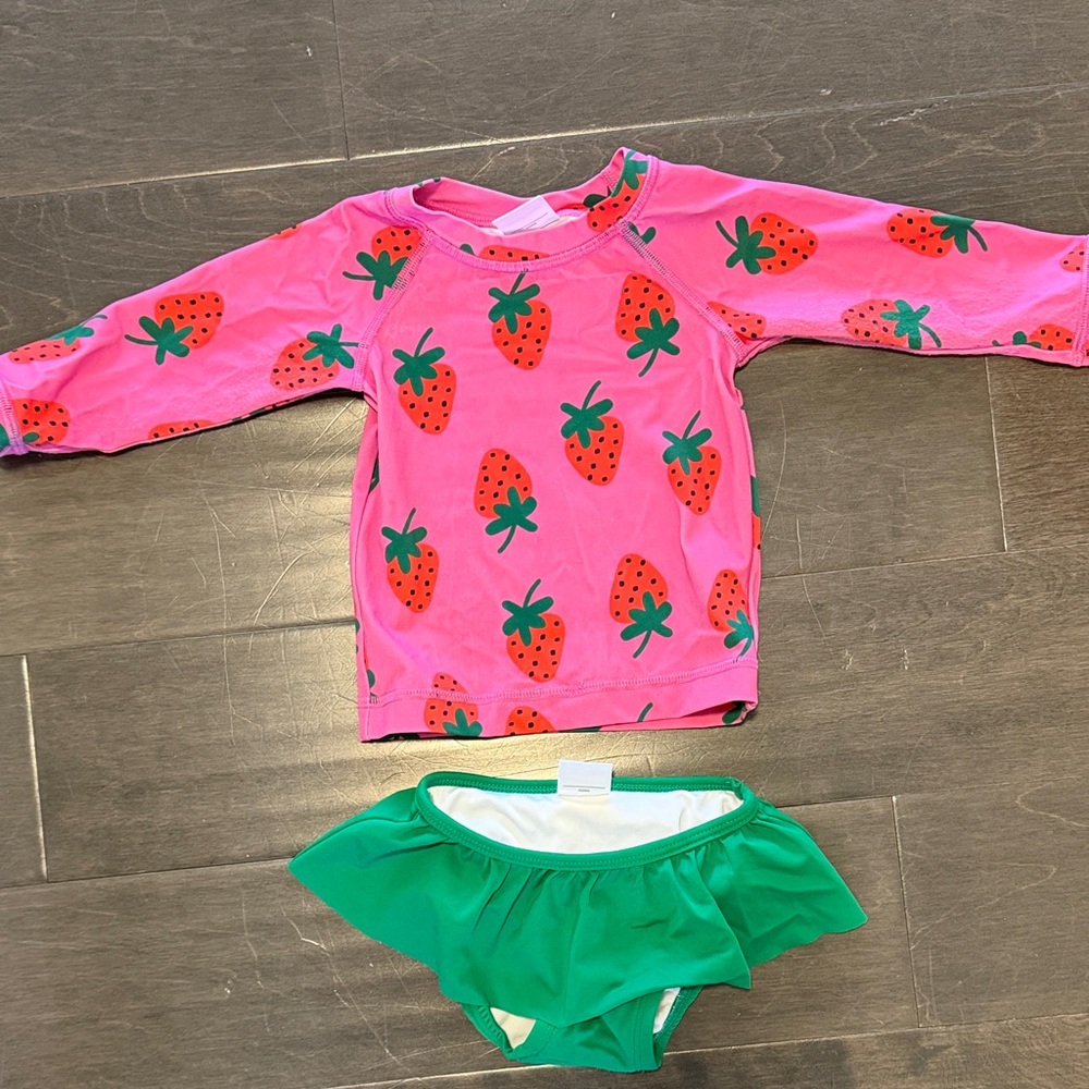 Hanna Andersson Pink and Green Strawberry Rashguard Set